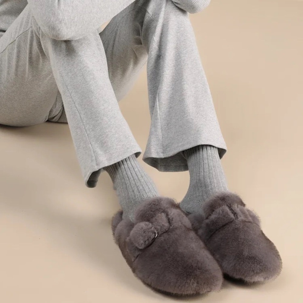 Steve Madden‎ Bohan Faux Fur Buckle Mule Slides Slippers Grey NEW Size 6.5
